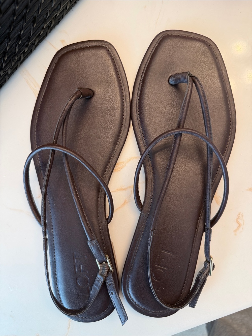 LOFT Dark Brown Strappy Toe-Loop Sandals